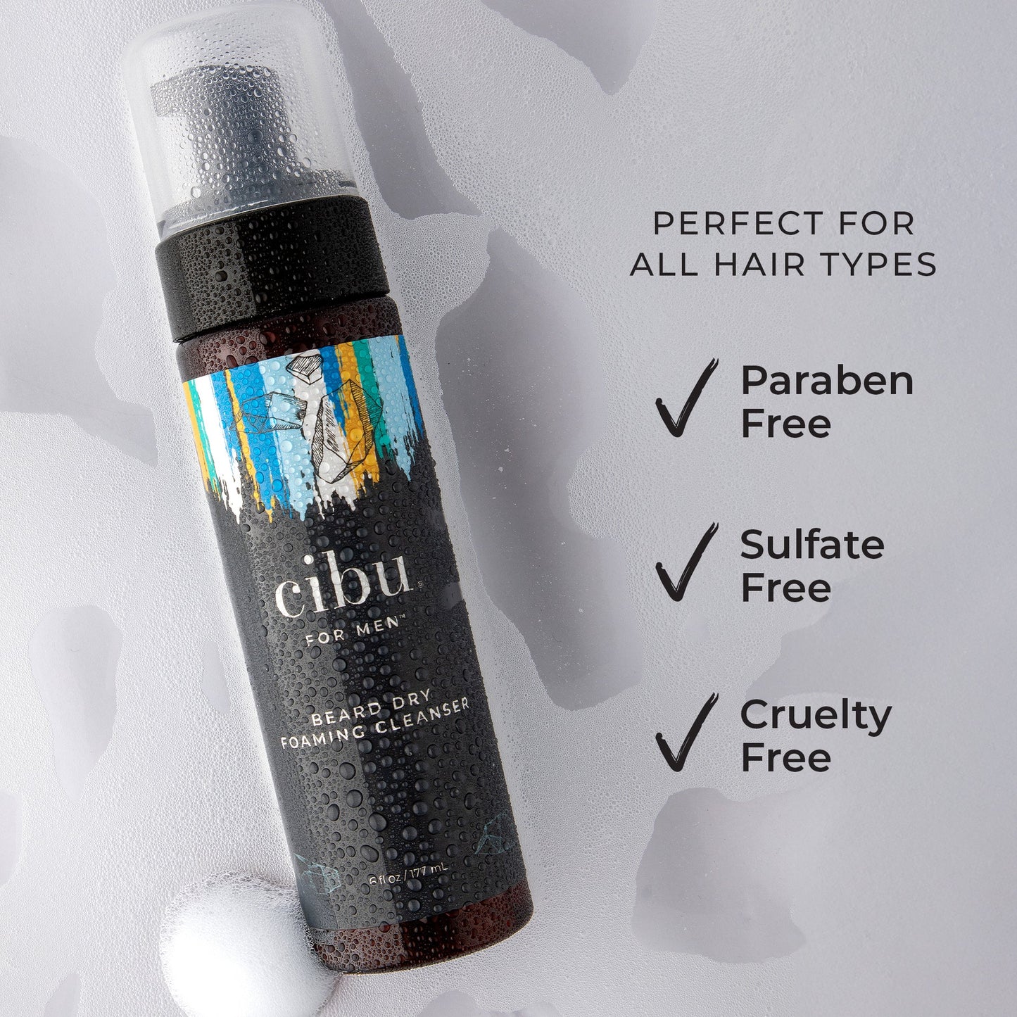 CIBU for Men Beard Dry Foaming Cleanser, 6 oz