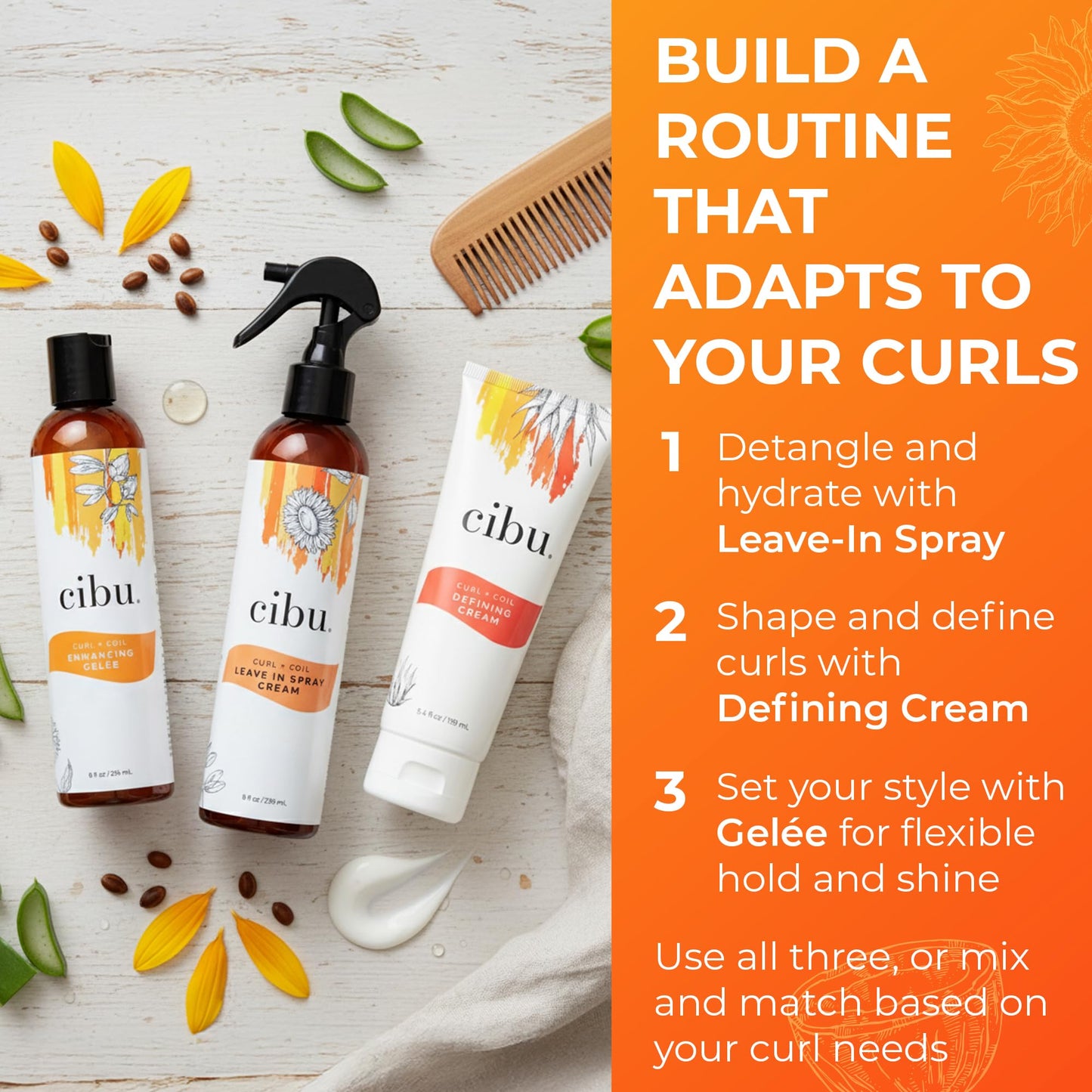 CIBU Starter Set for Curly Hair Define, Moisturize & Control Frizz
