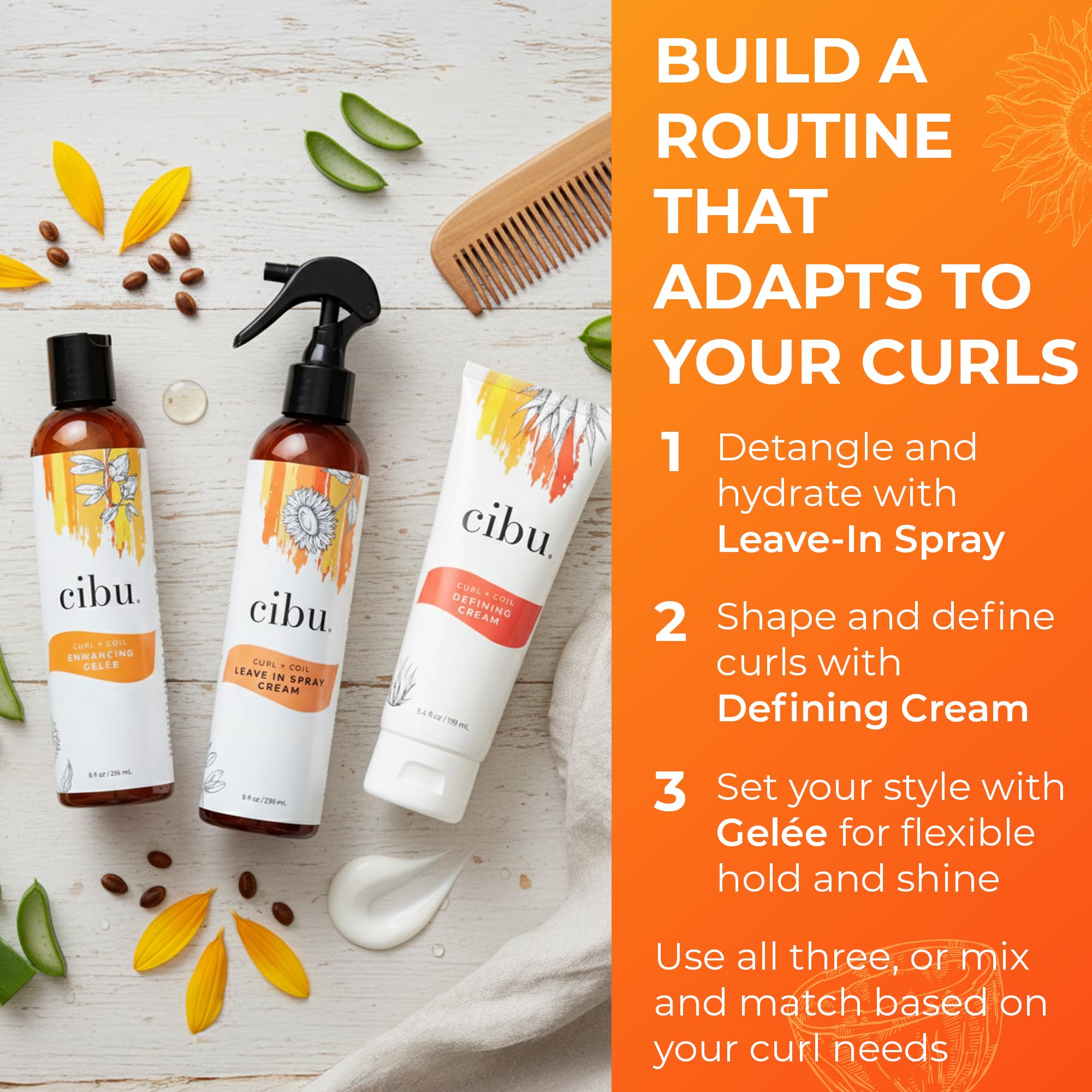 CIBU Starter Set for Curly Hair Define, Moisturize & Control Frizz