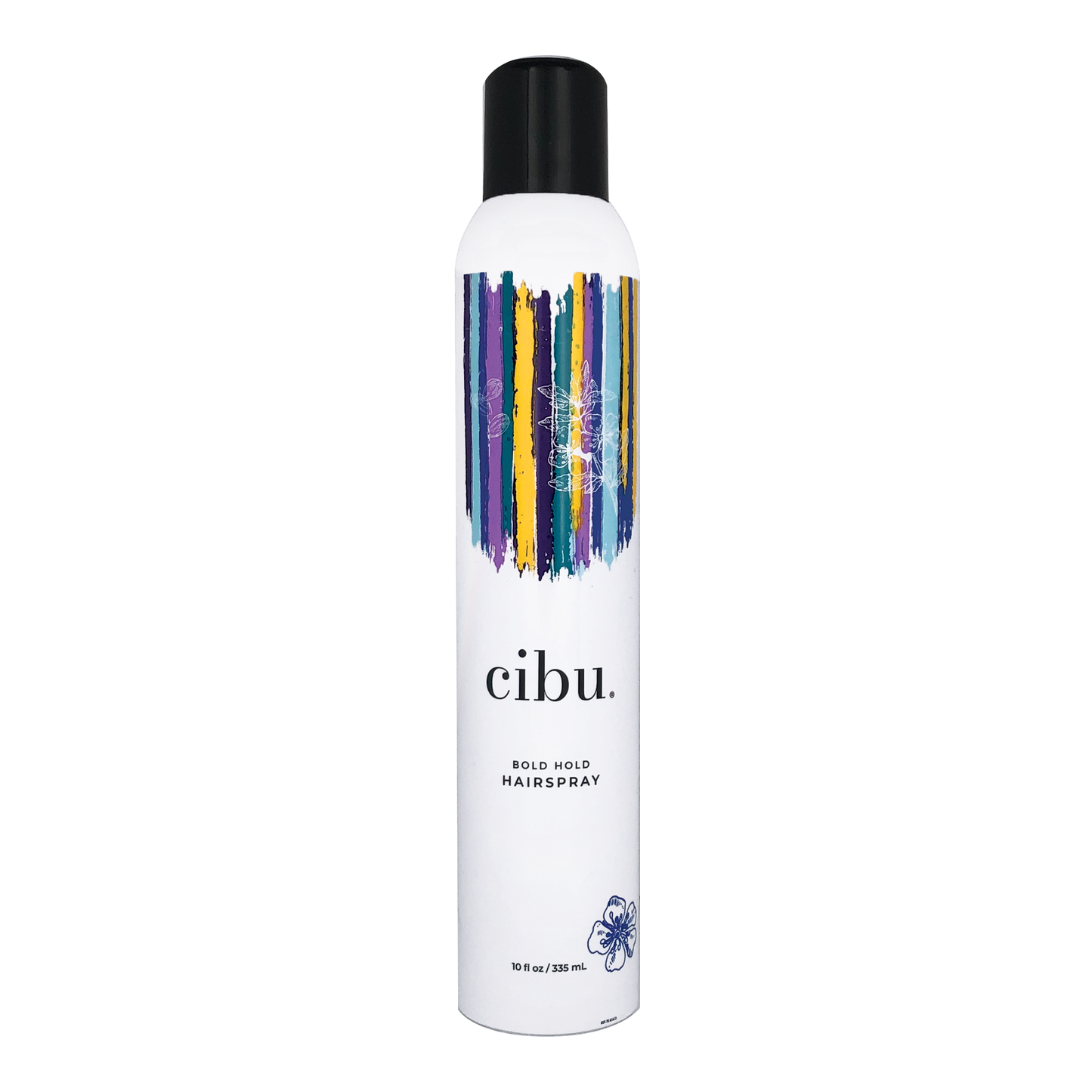Cibu hairspray bottle with colorful label on a white background