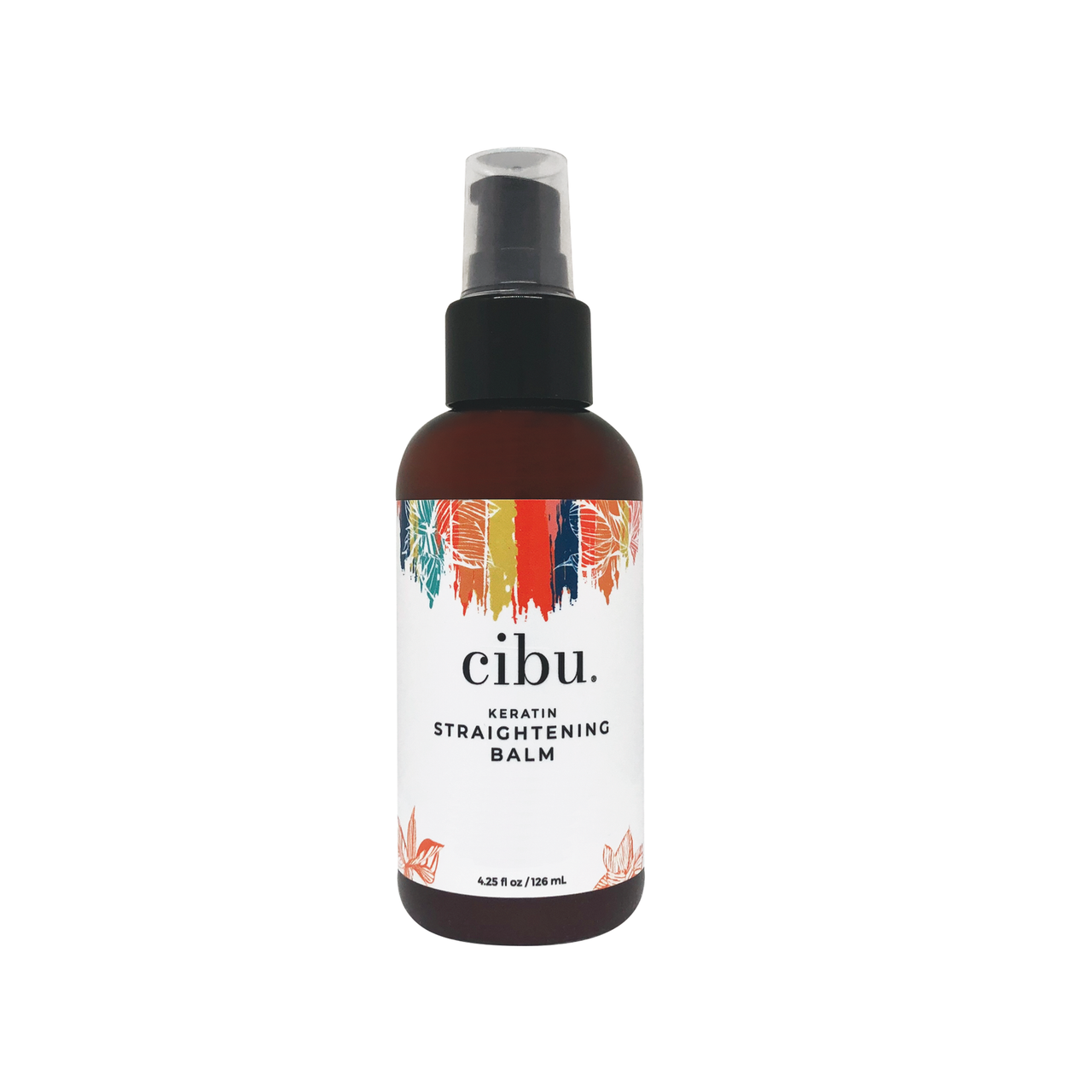 Bottle of cibu Keratin Straightening Balm on a white background