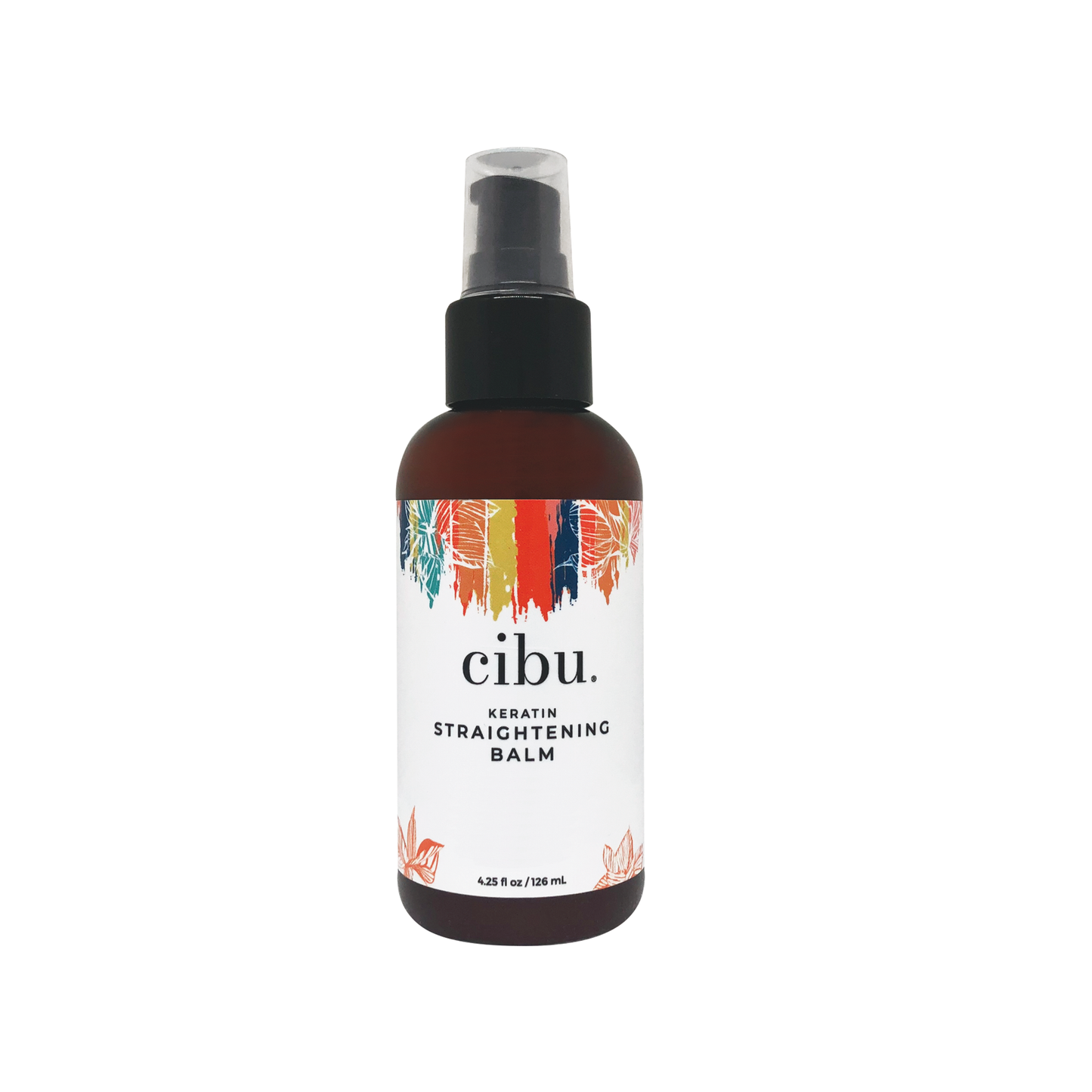 Bottle of cibu Keratin Straightening Balm on a white background