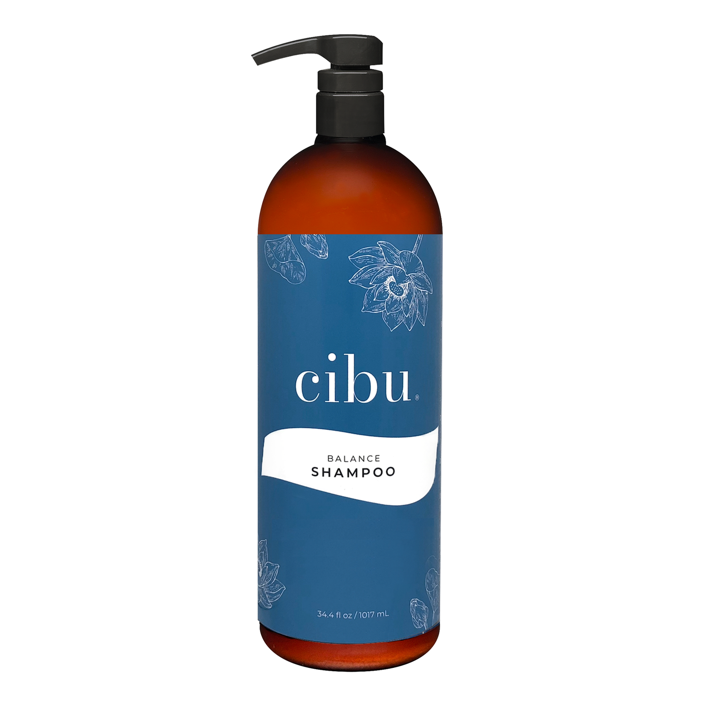 Cibu shampoo bottle with blue label on a white background