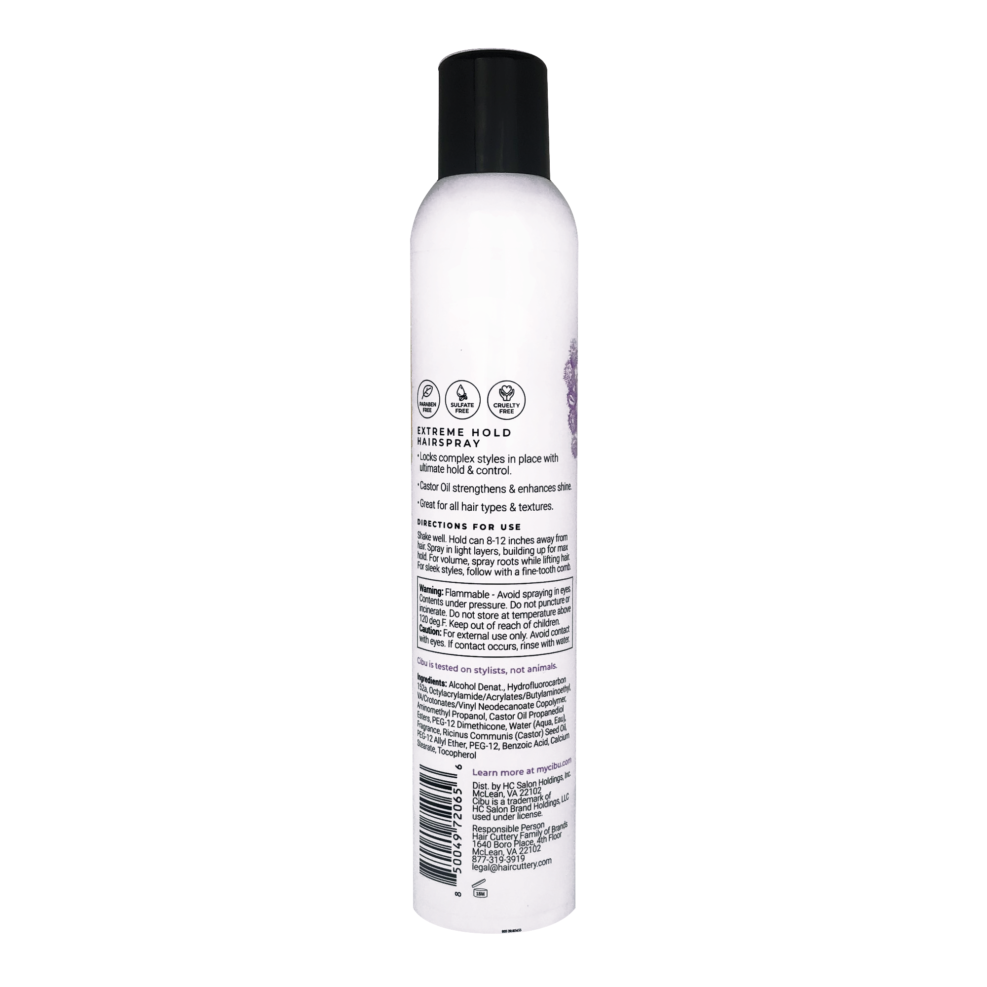 Hair spray bottle with label on a white background