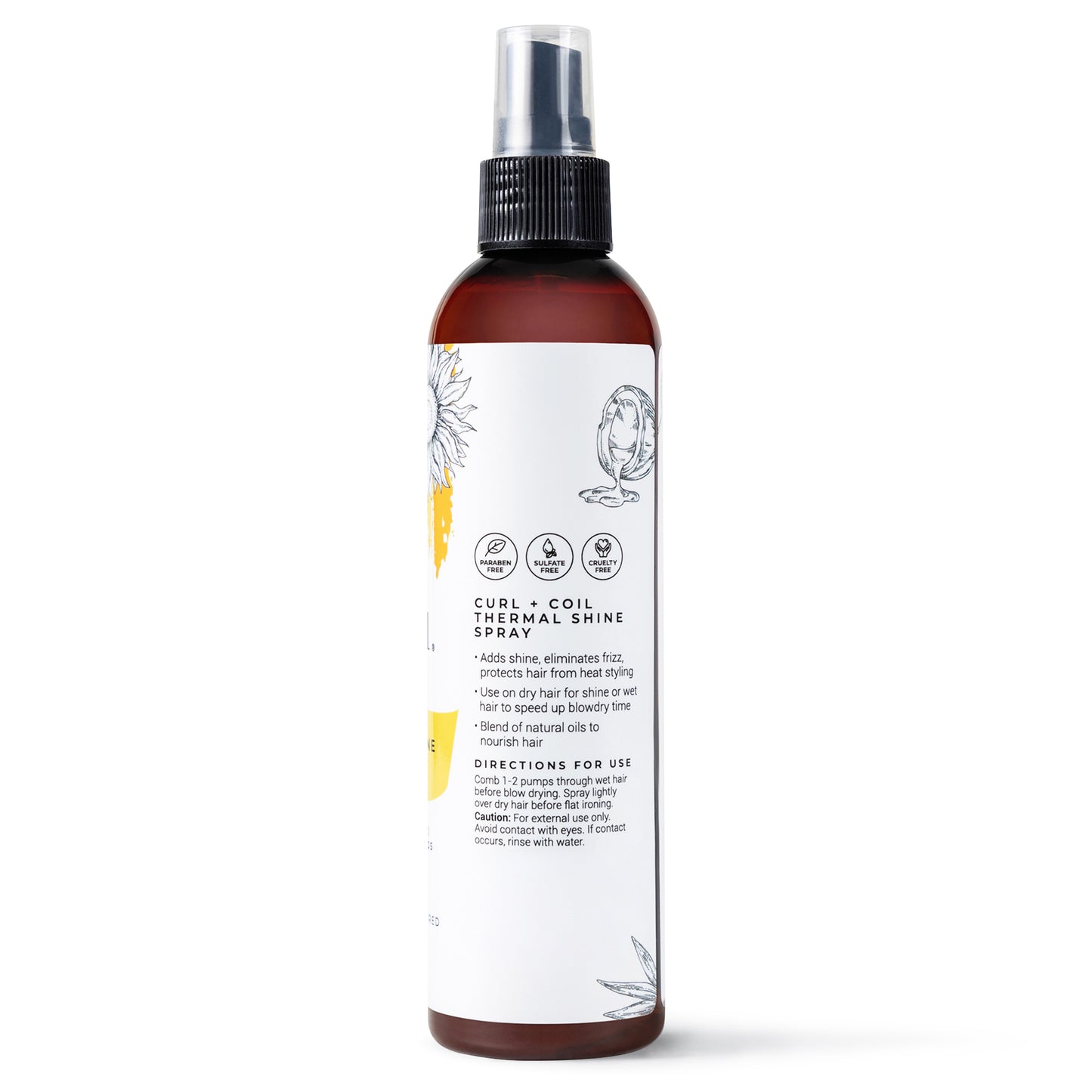 Hair care product bottle with label on a white background