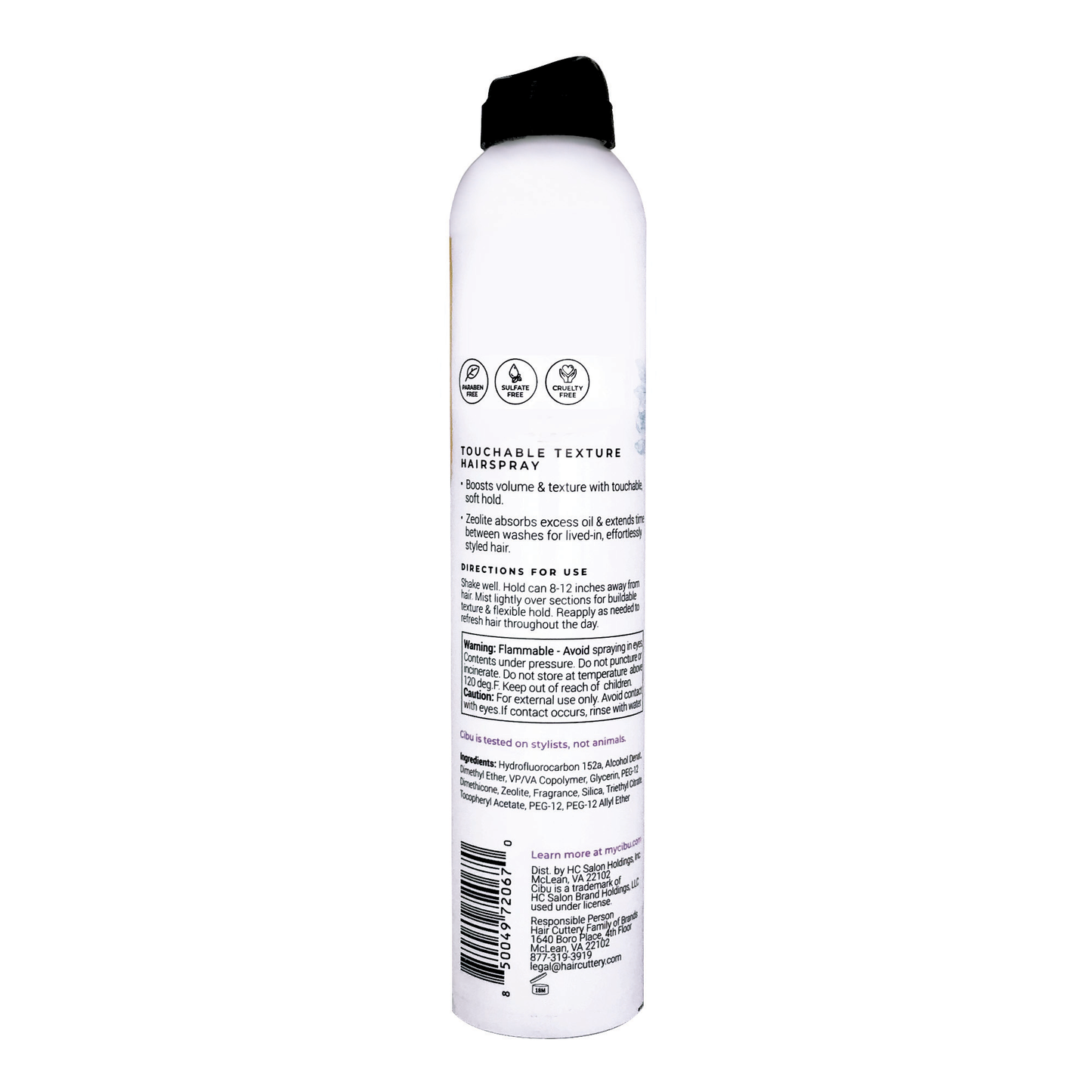 White hairspray can with black cap on a white background