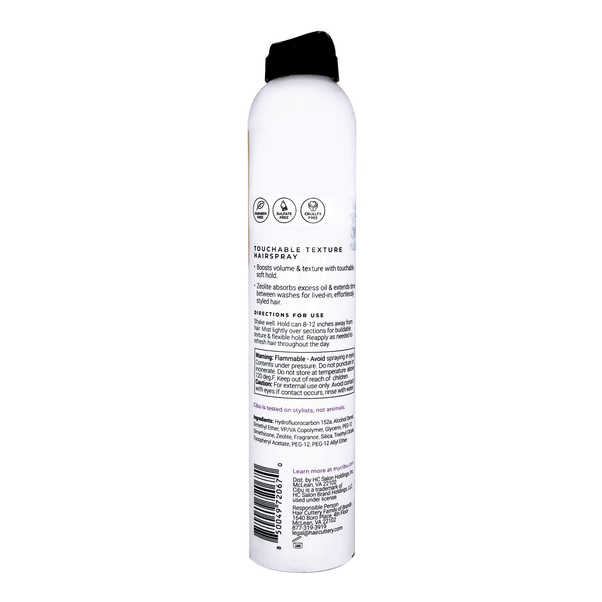 White hairspray can with black cap on a white background