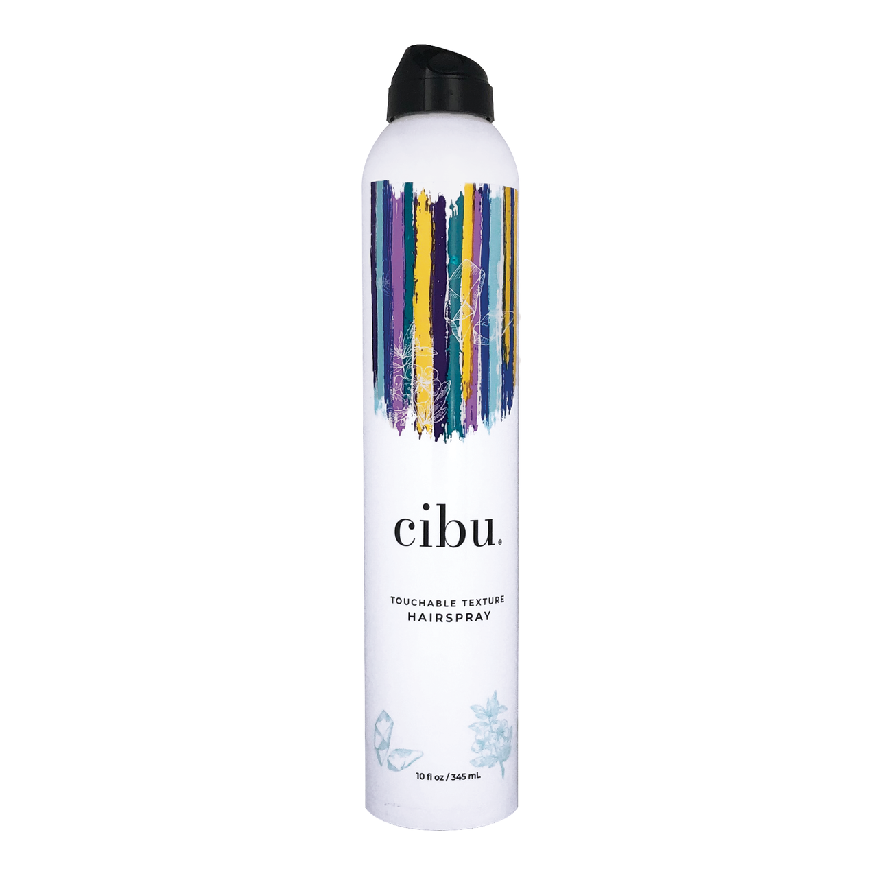 Cibu hairspray bottle with colorful label on a white background