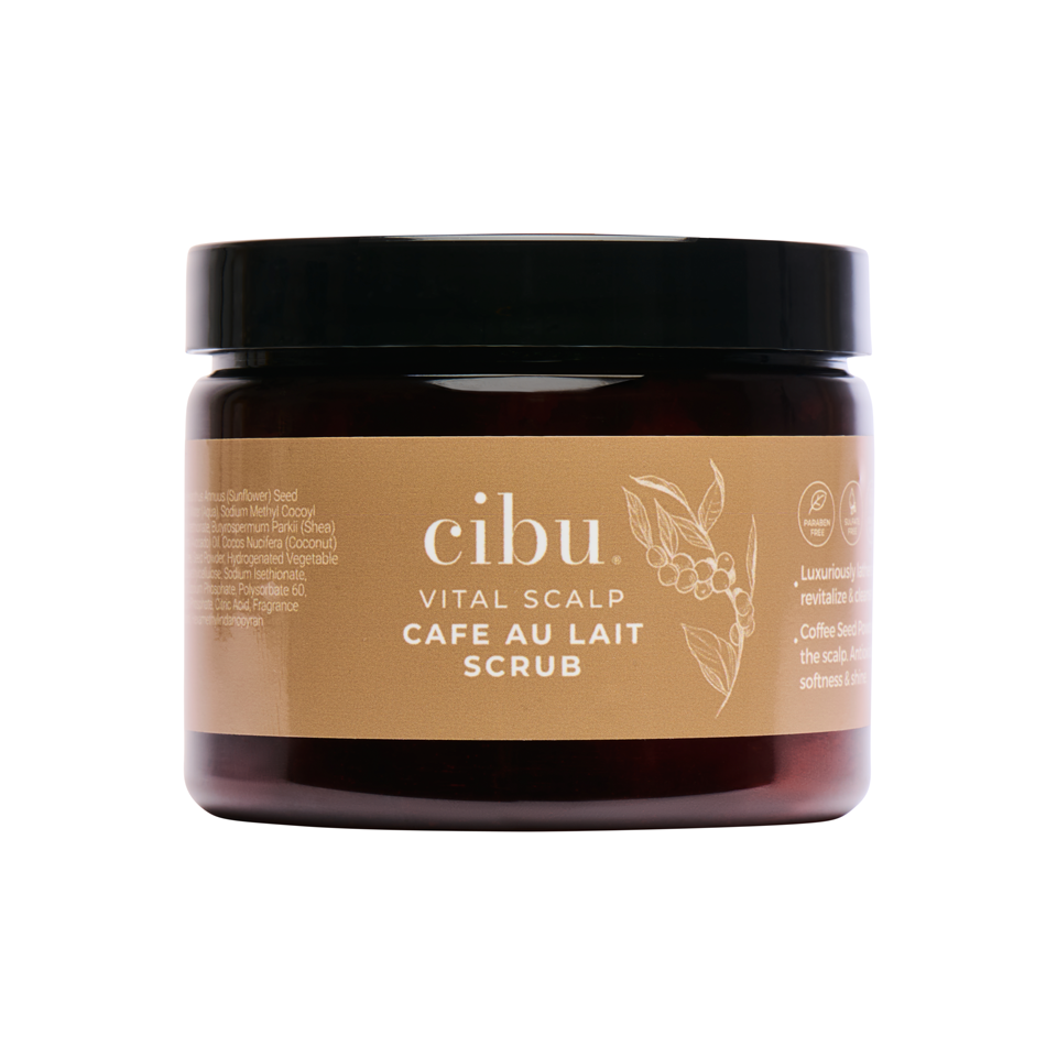 Jar of cibu Vital Scalp Cafe au Lait Scrub on a white background