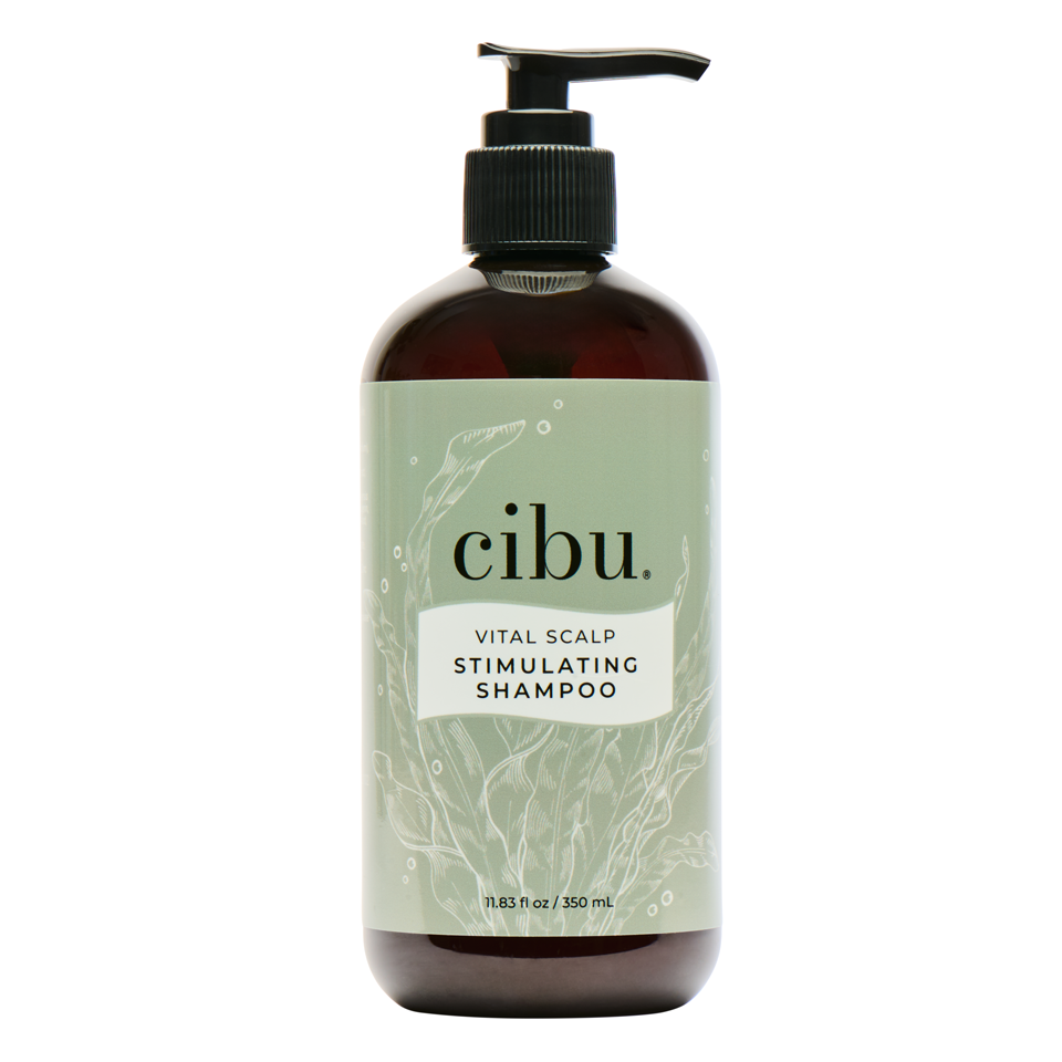 Cibu shampoo bottle with pump on a white background