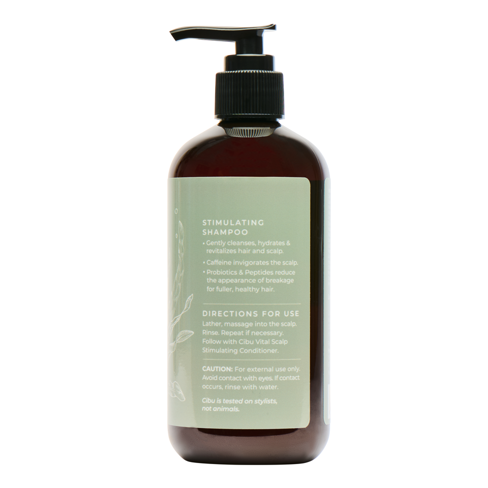 Brown shampoo bottle with green label on a white background